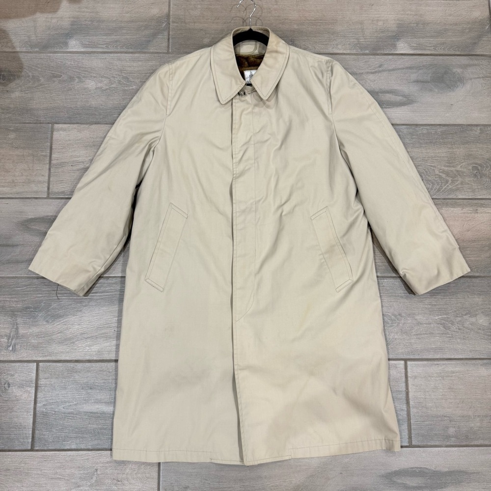 Vintage London Fog Trench Coat Mens 42 Reg Over Jacket Zip Out Lining Khaki Tan